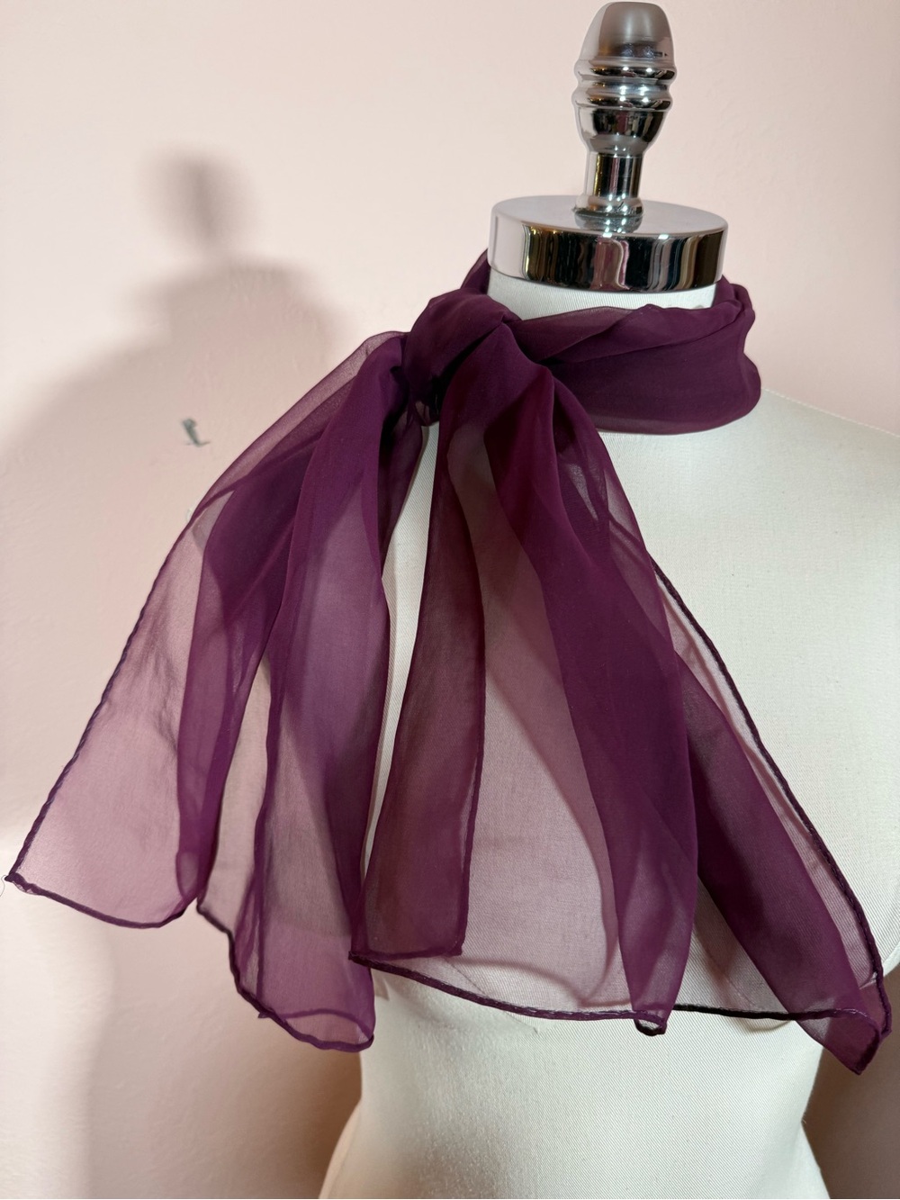 Vintage Semi Sheer Burgundy Wine rolled edge Rectangular scarf